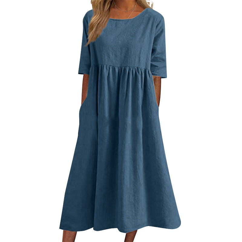 👗【S-5XL】Rochie Lejeră cu Buzunare 2025 🧵 | Bumbac, Culoare Vopsită în Nuanțe Naturale 🌿