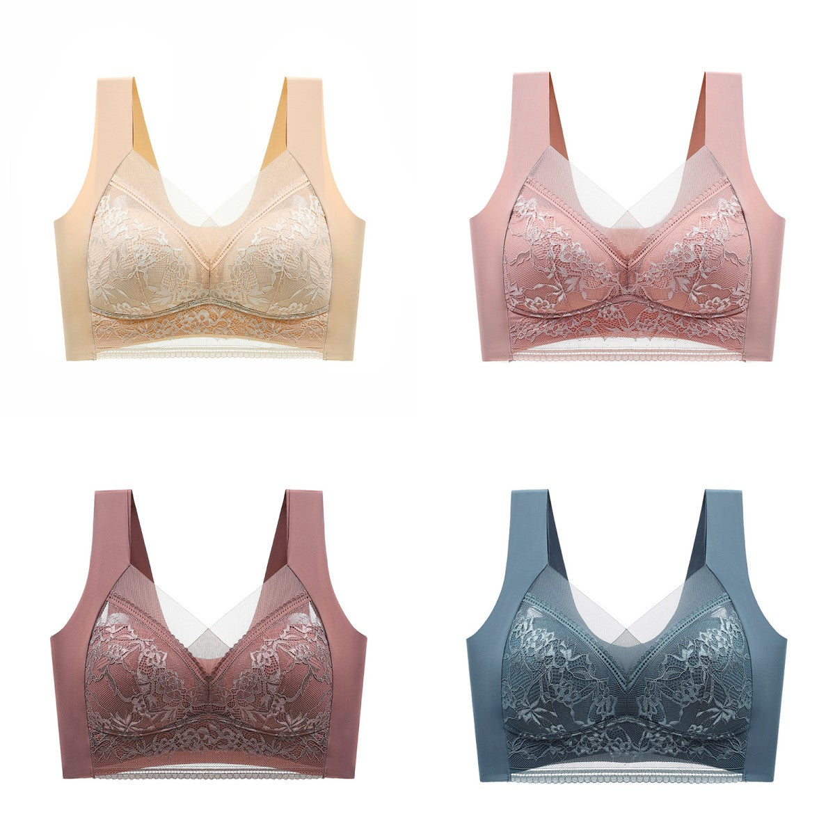 👙✨【Set 4 piese】Sutien damă confortabil, fără cusături, din dantelă elegantă