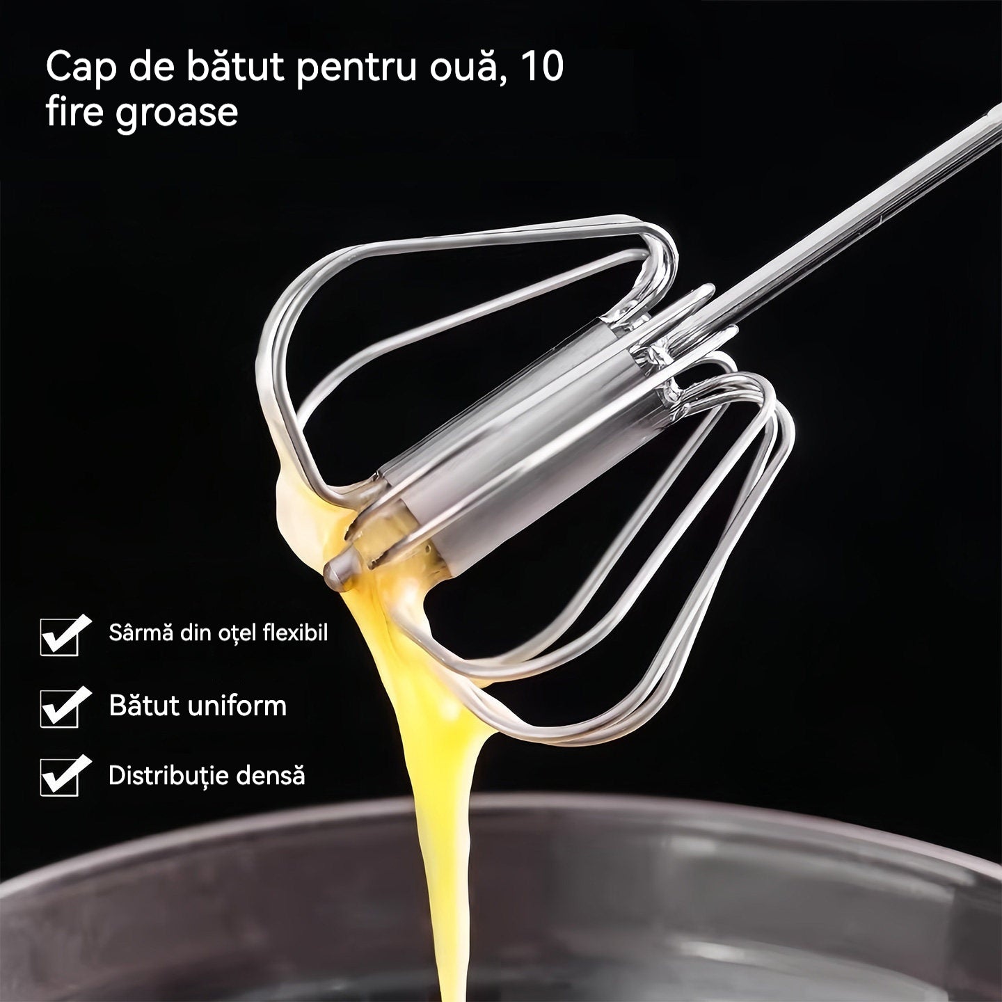 🎁 【Set de 2 piese】Tel semiautomat pentru bătut ouă, din oțel inoxidabil