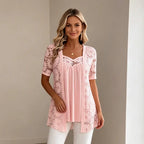 👚 Bluze Elegante Efect 2-în-1 cu Dantelă și Mesh – Design Anti-Burtică pentru Subțiere, 5 Culori, Mărimi S-4XL! 🌸✨
