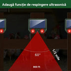Repelent solar cu ultrasunete pentru animale pentru exterior Repelent pentru păsări cu lumină infraroșu intermitent cu LED roșu și albastru