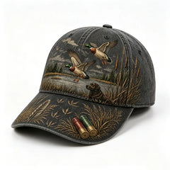【Stil Retro American】Șapcă de Baseball „Duck Hunting Wild & Ready”, Imprimeu Grafic Vânătoare de Rațe, Ajustabilă, Stil Vintage Outdoor (5 Culori) ✨