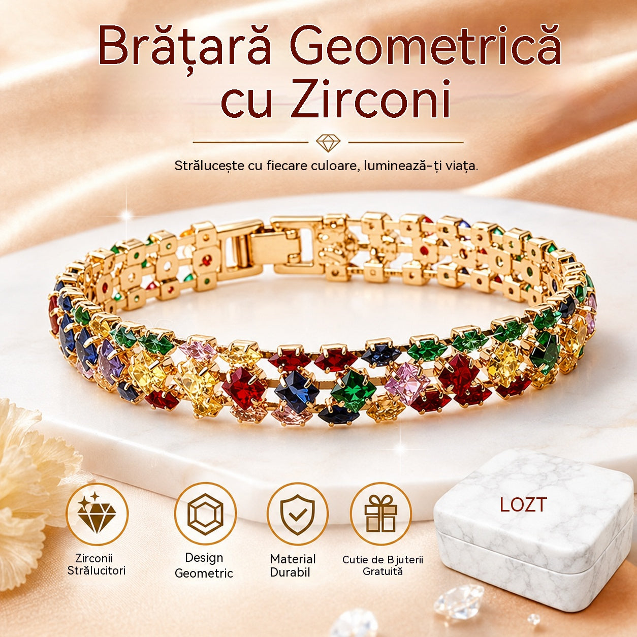 ✨Brățară cu zirconiu cubic geometric, în stil boem, colorată