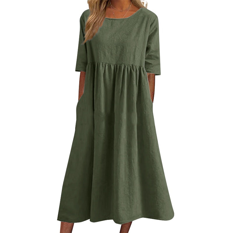 👗【S-5XL】Rochie Lejeră cu Buzunare 2025 🧵 | Bumbac, Culoare Vopsită în Nuanțe Naturale 🌿