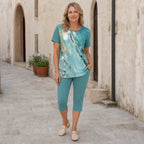 【Set de Vară 2026】Compleu Casual de Damă din 2 Piese – Tricou Lejer cu Imprimeu Modern și Colanți Trei Sferturi (6 Modele, Mărimi S-5XL) ✨