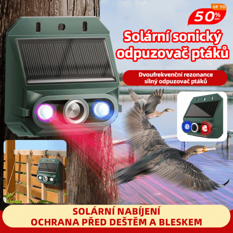 Repelent solar cu ultrasunete pentru animale pentru exterior Repelent pentru păsări cu lumină infraroșu intermitent cu LED roșu și albastru