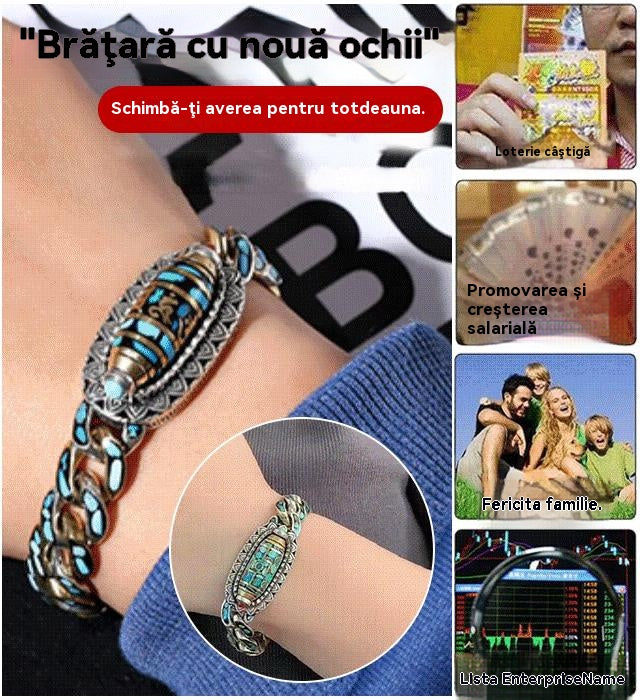 ✨️【Cumpărați 1, primiți 1 gratuit】💝 Brățară din argint 925, retro, cu șase cifre, turcoaz, cu mărgele de transfer Mantra