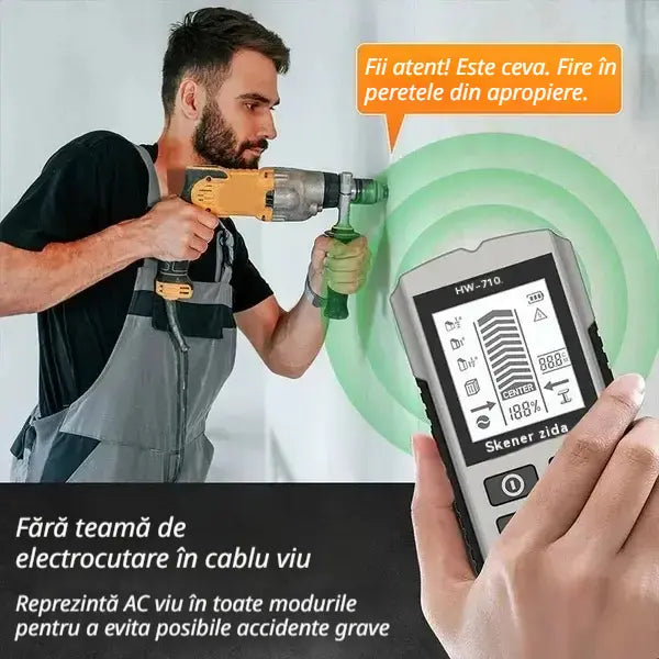 🔍Detector multifuncțional pentru metale, lemn și cabluri; localizează în siguranță și cu precizie țevile și cablurile ascunse.