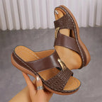 Saboți de Vară din Piele Naturală cu Platformă și Suport Plantar: Design Peep-Toe și Ornament Metalic, Mărimi 36-43