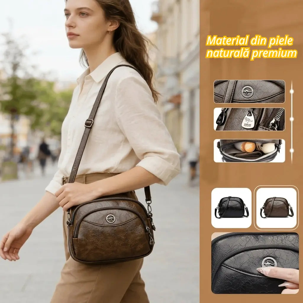 👜【Material din piele naturală premium】Geantă elegantă de umăr pentru femei