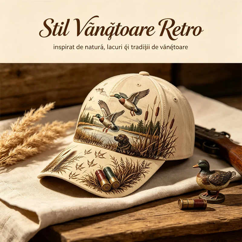 【Stil Retro American】Șapcă de Baseball „Duck Hunting Wild & Ready”, Imprimeu Grafic Vânătoare de Rațe, Ajustabilă, Stil Vintage Outdoor (5 Culori) ✨
