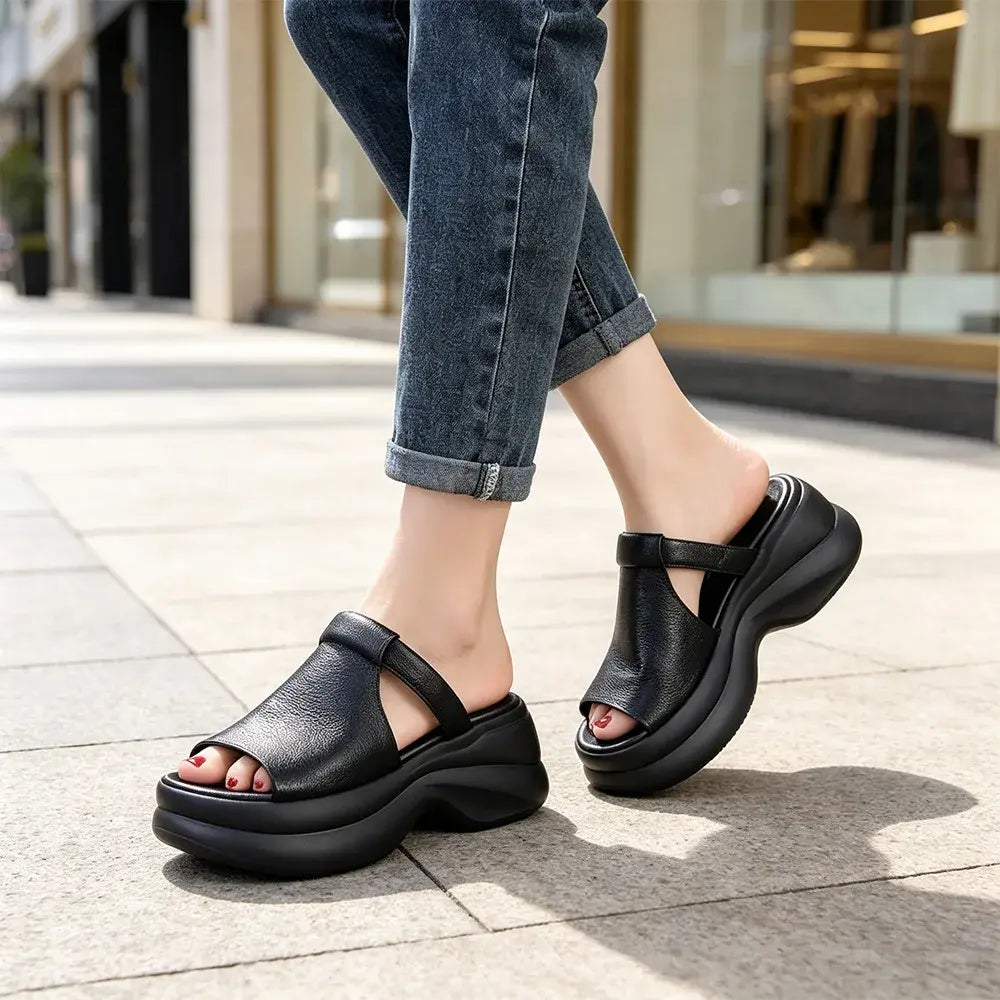 🔥【35-40】👡Sandale noi pentru femei, cu talpă groasă și care sporesc înălțimea (înălțimea tocului 6 cm)