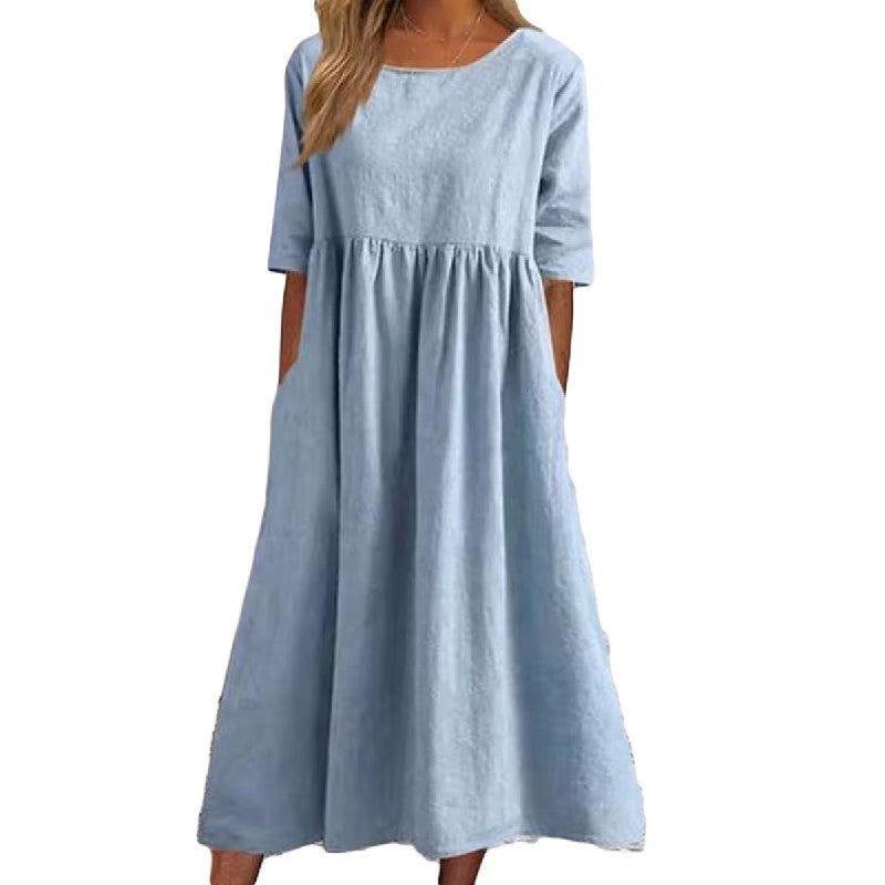 👗【S-5XL】Rochie Lejeră cu Buzunare 2025 🧵 | Bumbac, Culoare Vopsită în Nuanțe Naturale 🌿