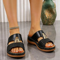 Saboți de Vară din Piele Naturală cu Platformă și Suport Plantar: Design Peep-Toe și Ornament Metalic, Mărimi 36-43