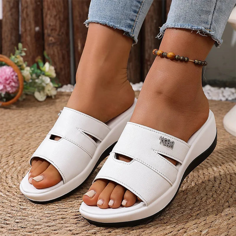 🖤Papuci eleganți din piele naturală, cu strasuri și talpă tip pană