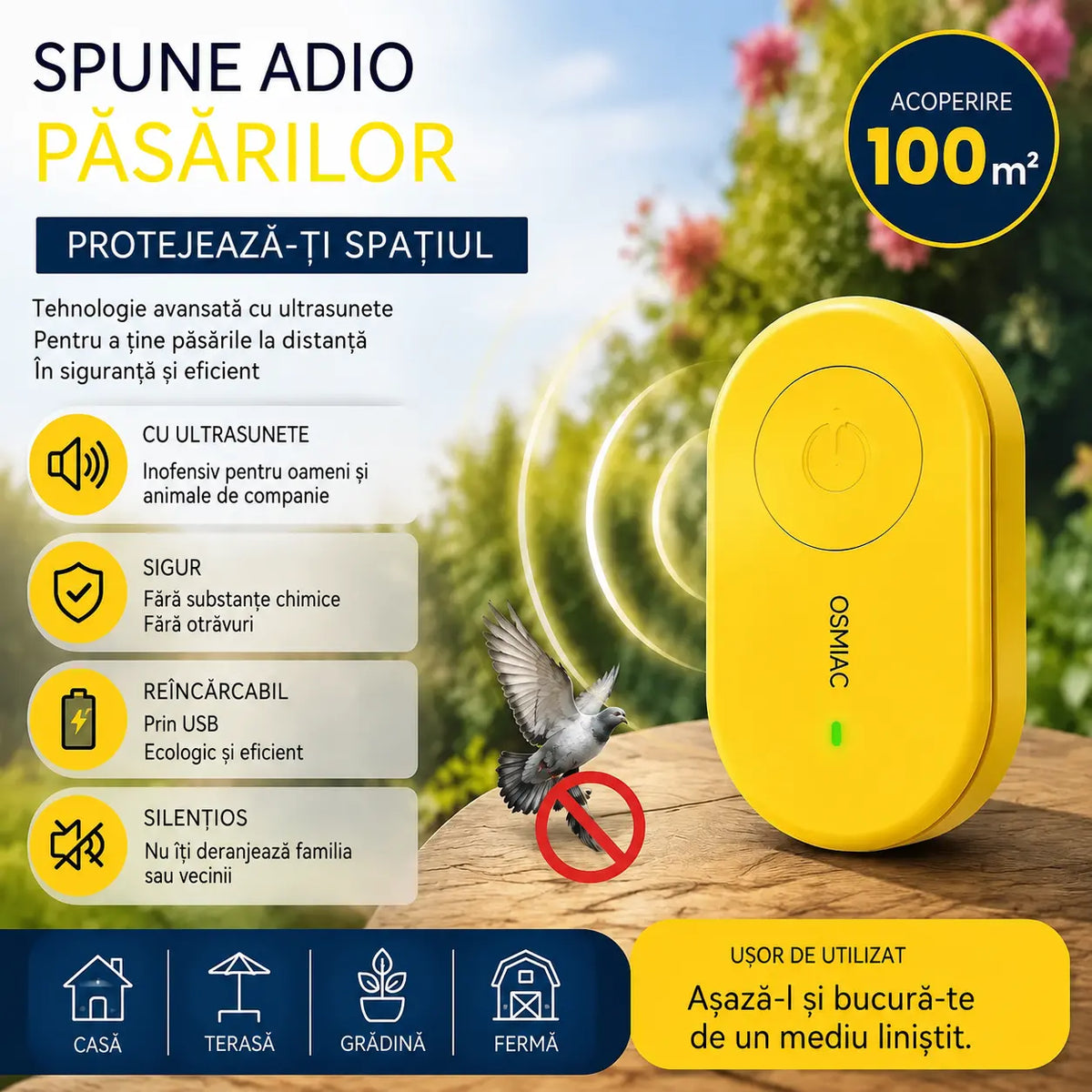 🐦【Cumpărați 1, primiți 1 gratis】Repelent cu ultrasunete pentru păsări | Pentru balcon și grădină