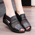 👡Sandale Elegante Franceze din Piele Naturală cu Toc Wedge