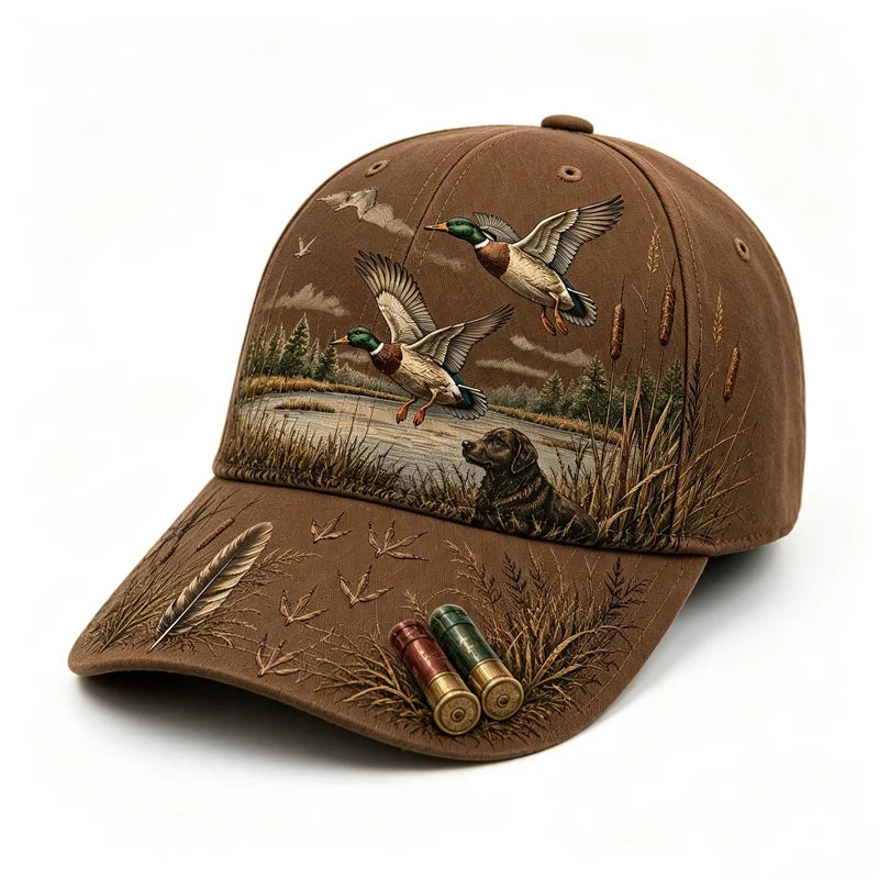 【Stil Retro American】Șapcă de Baseball „Duck Hunting Wild & Ready”, Imprimeu Grafic Vânătoare de Rațe, Ajustabilă, Stil Vintage Outdoor (5 Culori) ✨