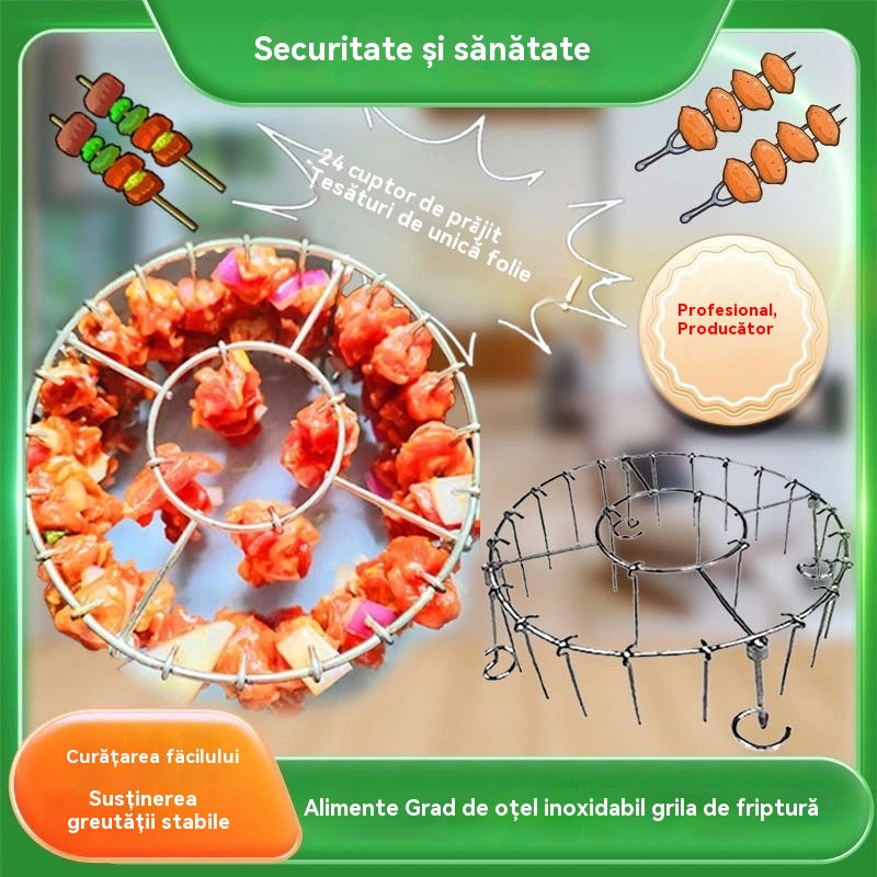 🍢🍖🍗Grătar din oțel inoxidabil 304 cu 24 de țepușe pentru cuptor cu aer cald