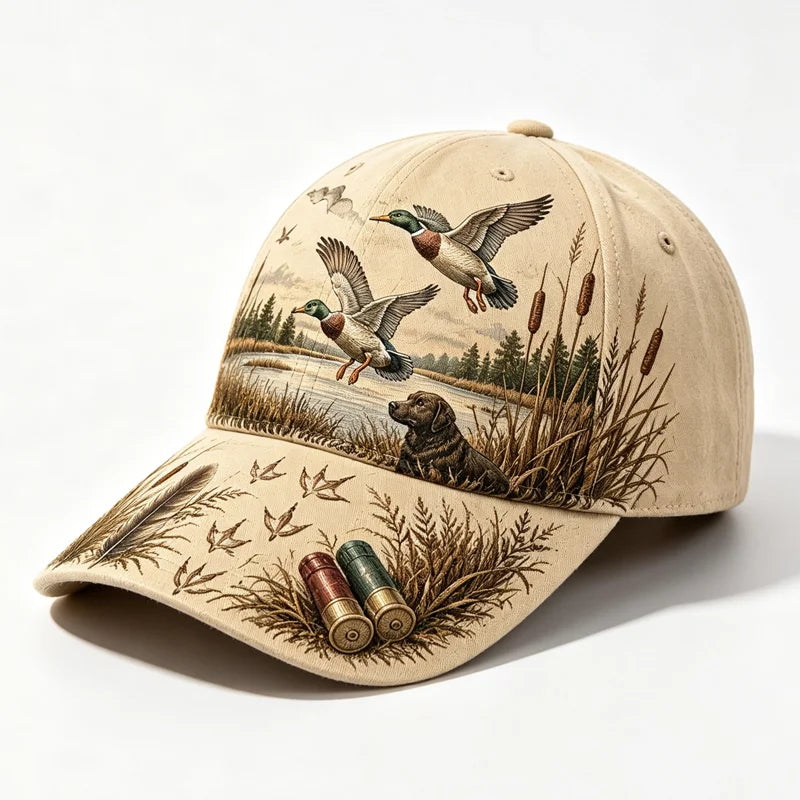 【Stil Retro American】Șapcă de Baseball „Duck Hunting Wild & Ready”, Imprimeu Grafic Vânătoare de Rațe, Ajustabilă, Stil Vintage Outdoor (5 Culori) ✨