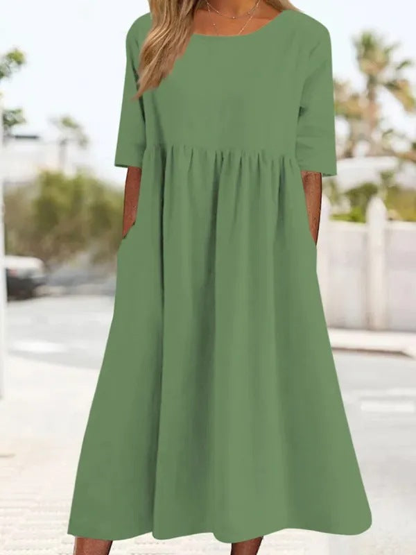 👗【S-5XL】Rochie Lejeră cu Buzunare 2025 🧵 | Bumbac, Culoare Vopsită în Nuanțe Naturale 🌿