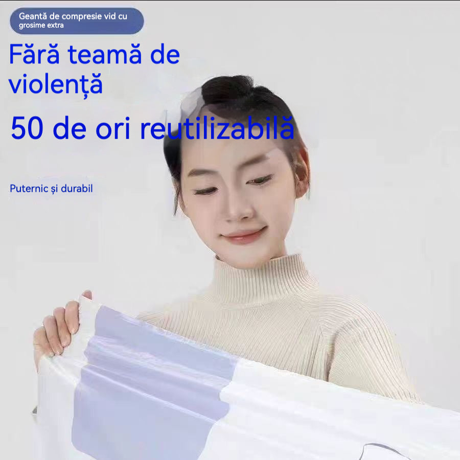 🧳【Set de 5 Piese】💨 Saci de Vidat și Compresie Mari pentru Depozitare - Fără pompă, anti-scurgere, ideali pentru economisirea spațiului în valiză și acasă ✈️