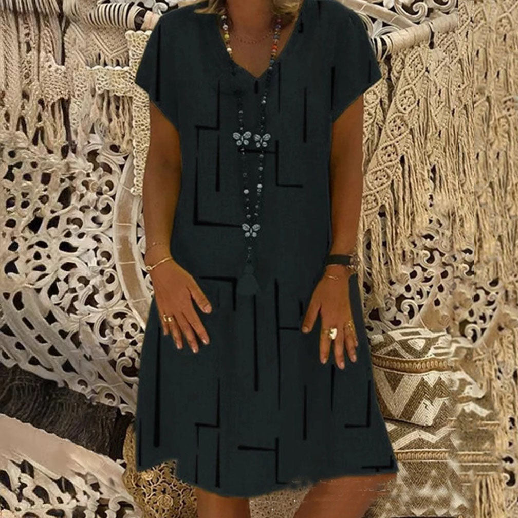 🏆👗【S-5XL】Rochie imprimată din bumbac cu decolteu în V