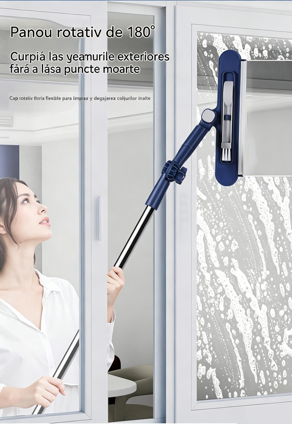 🧼✨ Curățător de geamuri 2 în 1 cu două fețe și mâner extensibil, ideal pentru curățarea geamurilor la clădiri înalte