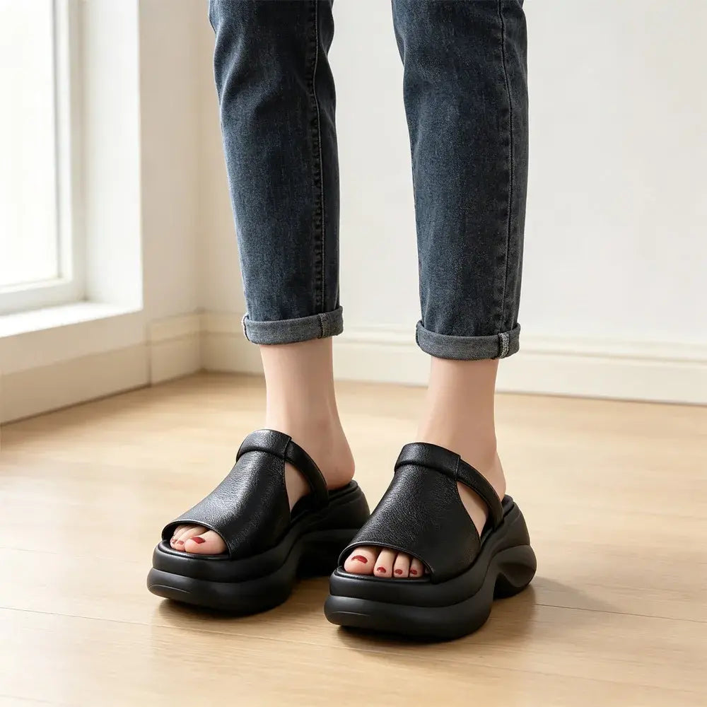 🔥【35-40】👡Sandale noi pentru femei, cu talpă groasă și care sporesc înălțimea (înălțimea tocului 6 cm)
