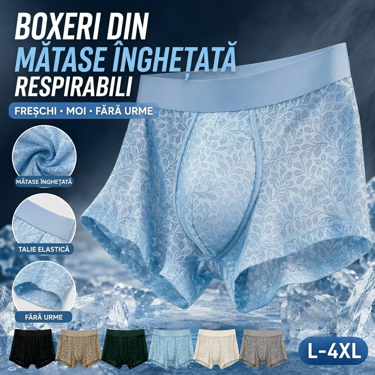 【L-4XL】Lenjerie intimă bărbătească din plasă de mătase glacială, mărime mare, respirabilă.