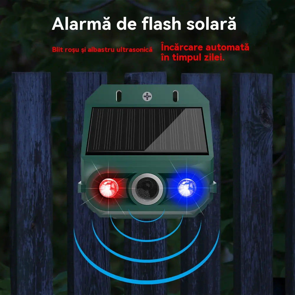 Repelent solar cu ultrasunete pentru animale pentru exterior Repelent pentru păsări cu lumină infraroșu intermitent cu LED roșu și albastru