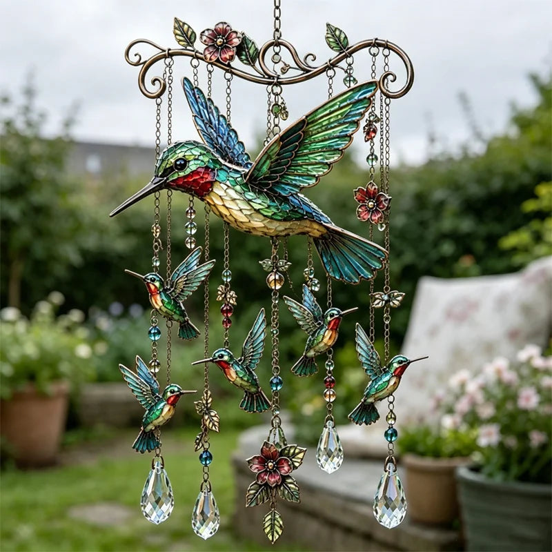 🐦Clopoțel de vânt din cristal cu colibri și model pictat în stil retro