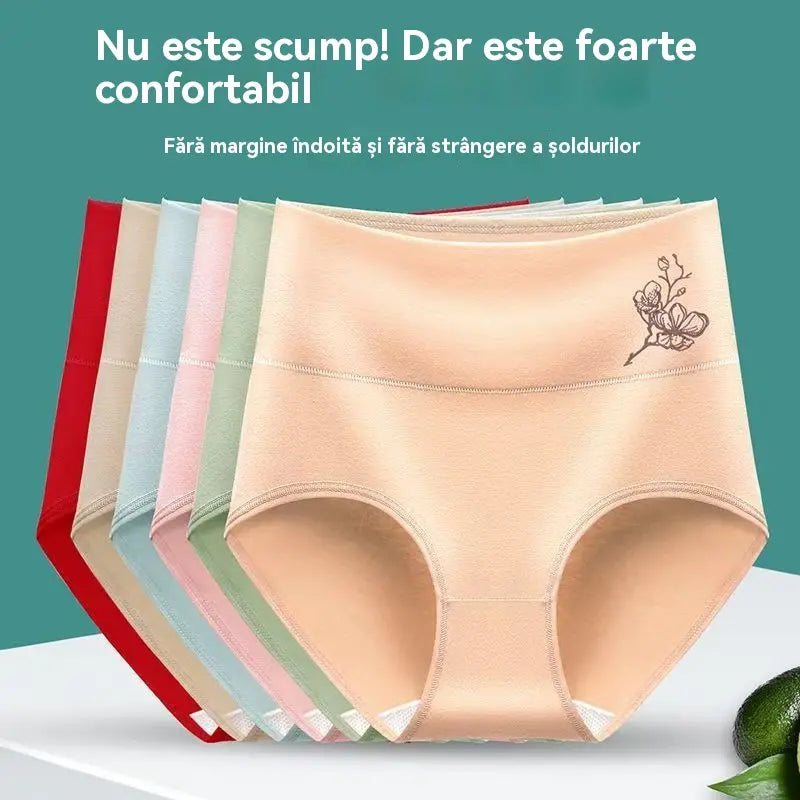 💖【Set de 6 bucăți】Chiloți din bumbac pur cu talie înaltă, efect de ridicare a feselor, mărimi mari