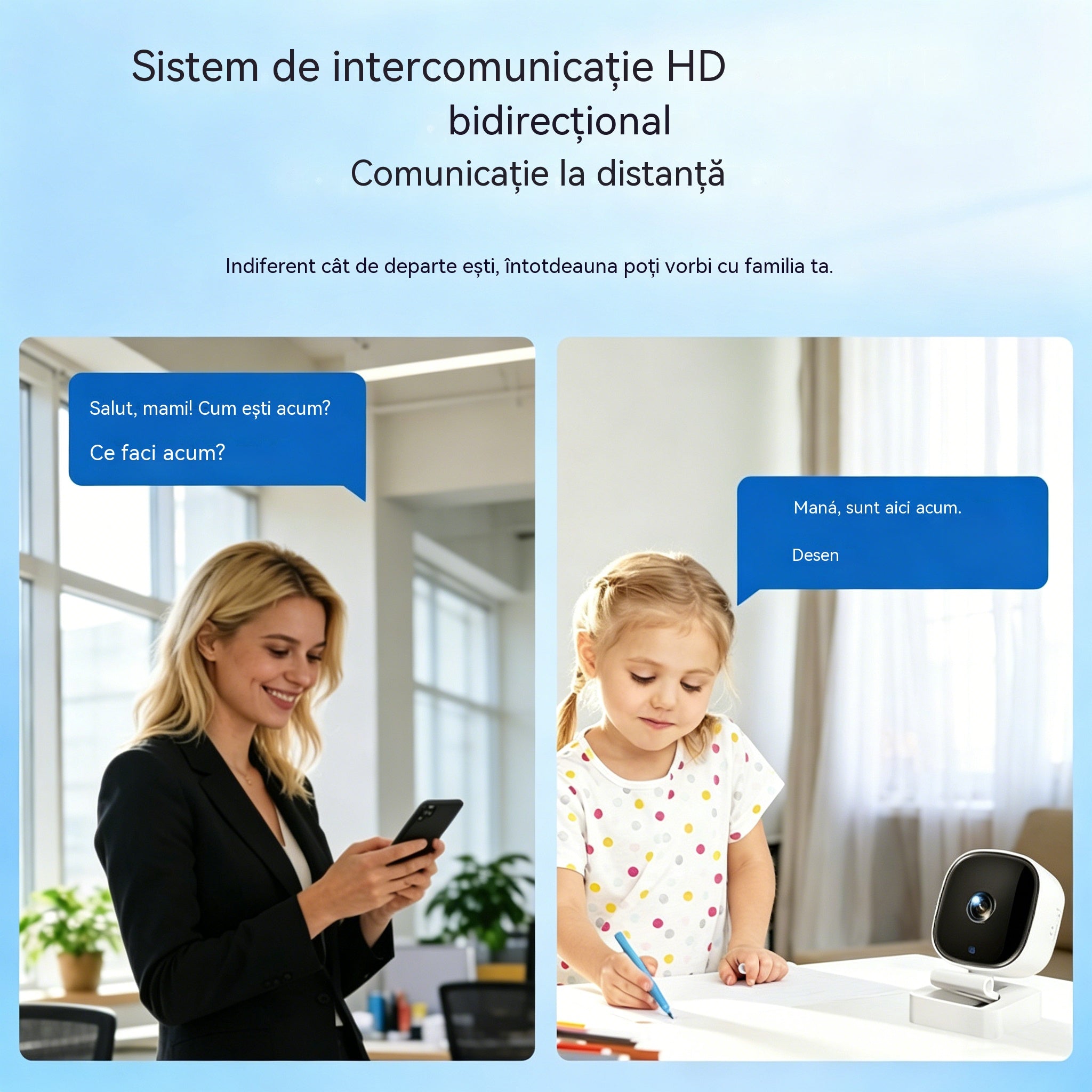 Cameră de înaltă definiție cu sistem inteligent de monitorizare a casei prin WiFi wireless de la distanță, vedere nocturnă în infraroșu, interfon bidirecțional și cameră de înaltă definiție.