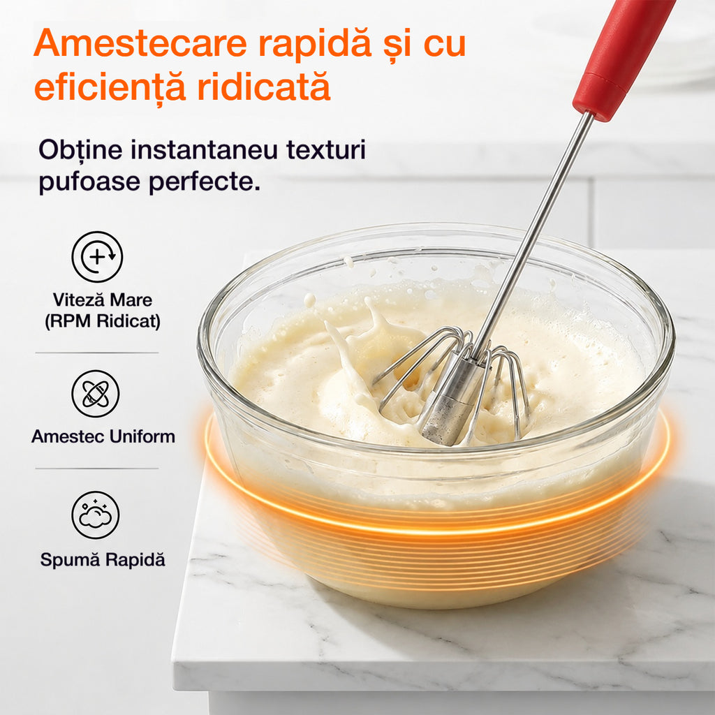 🥳Cumpără 1 Primești 1 Gratuit💪Peste 50.000 de bucăți vândute! 🥚Tel manual semiautomat: se rotește prin simpla apăsare, fără electricitate. Bate ouăle și frișca în doar câteva secunde! ✨