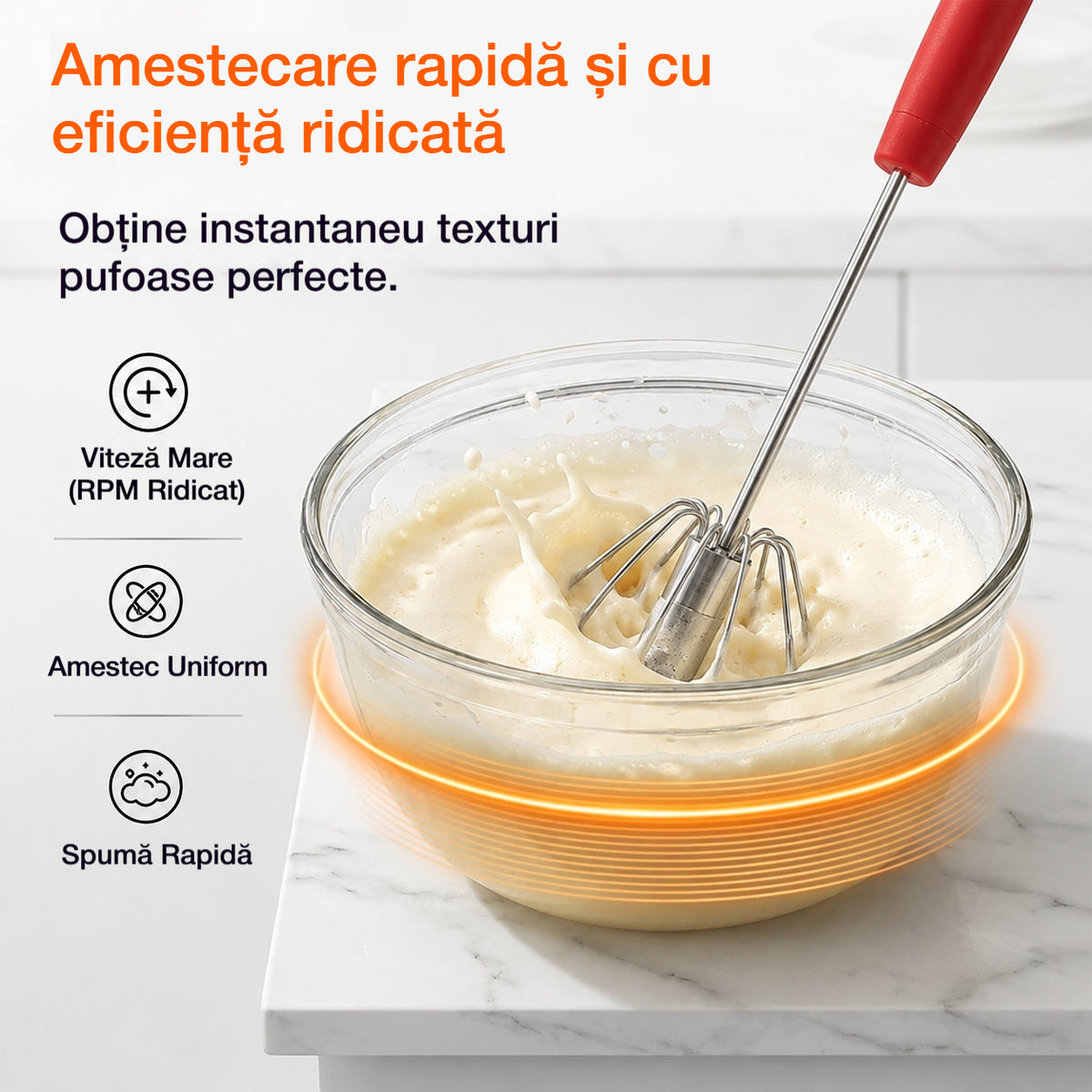 🥳Cumpără 1 Primești 1 Gratuit💪Peste 50.000 de bucăți vândute! 🥚Tel manual semiautomat: se rotește prin simpla apăsare, fără electricitate. Bate ouăle și frișca în doar câteva secunde! ✨
