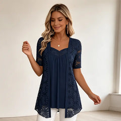 👚 Bluze Elegante Efect 2-în-1 cu Dantelă și Mesh – Design Anti-Burtică pentru Subțiere, 5 Culori, Mărimi S-4XL! 🌸✨