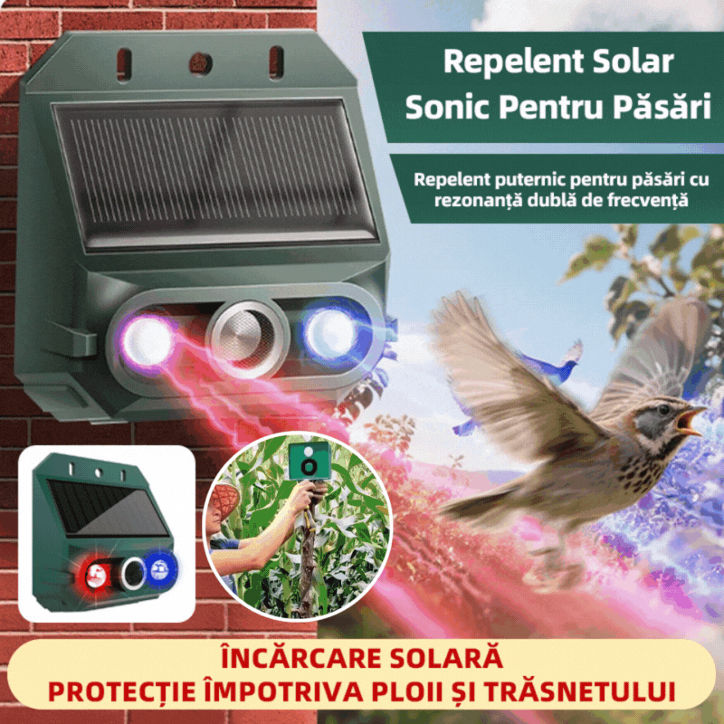 Repelent solar cu ultrasunete pentru animale pentru exterior Repelent pentru păsări cu lumină infraroșu intermitent cu LED roșu și albastru