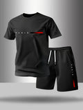 ✨【Plata la livrare】Set sport de vară pentru bărbați, format din 2 piese - tricou confortabil cu mânecă scurtă și pantaloni scurți pentru purtare zilnică și relaxare acasă