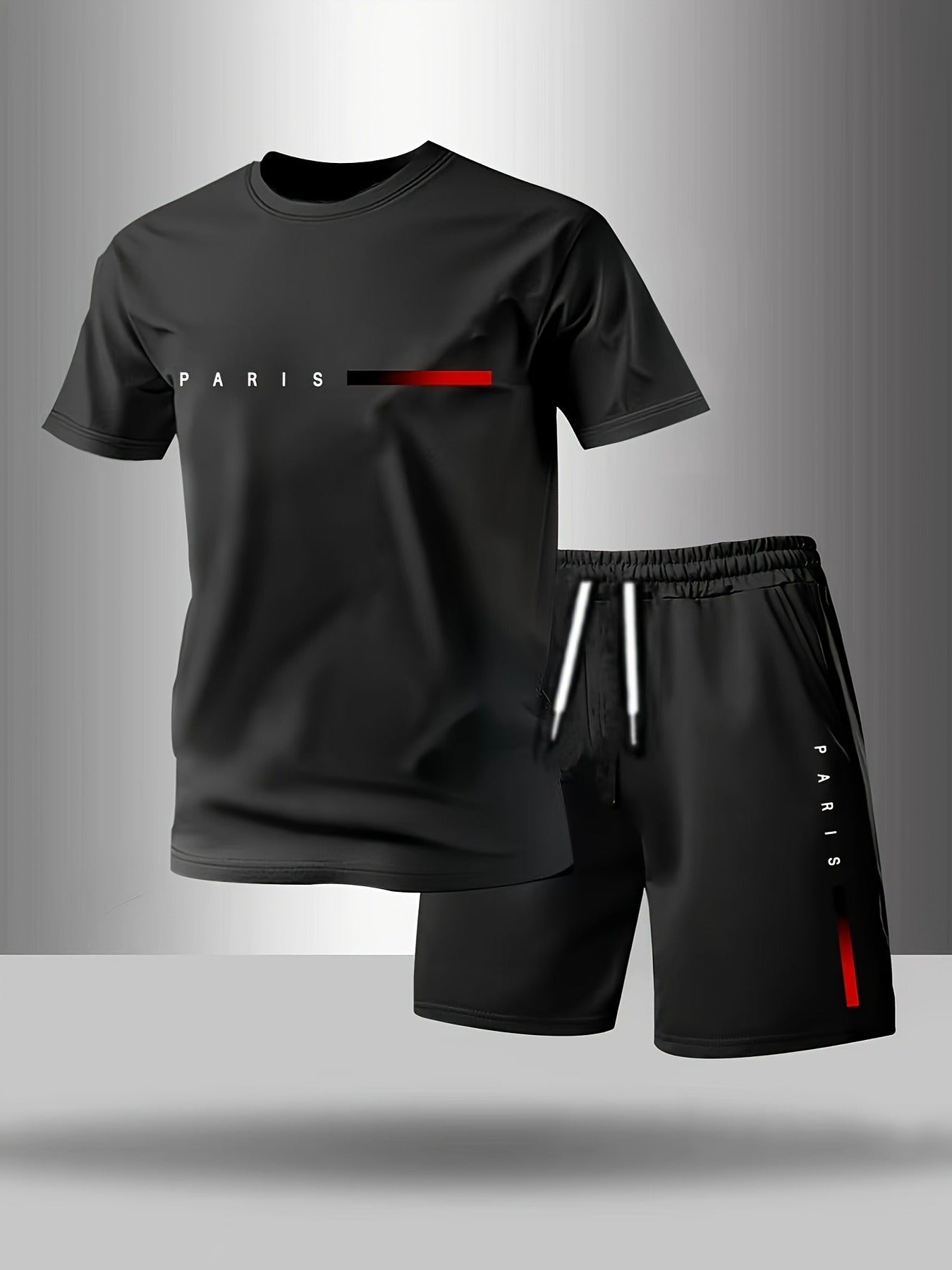 ✨【Plata la livrare】Set sport de vară pentru bărbați, format din 2 piese - tricou confortabil cu mânecă scurtă și pantaloni scurți pentru purtare zilnică și relaxare acasă