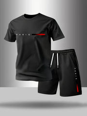 ✨【Plata la livrare】Set sport de vară pentru bărbați, format din 2 piese - tricou confortabil cu mânecă scurtă și pantaloni scurți pentru purtare zilnică și relaxare acasă