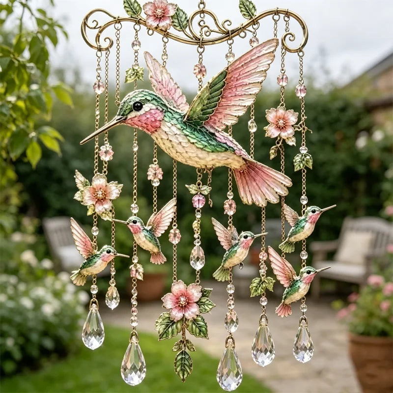 🐦Clopoțel de vânt din cristal cu colibri și model pictat în stil retro