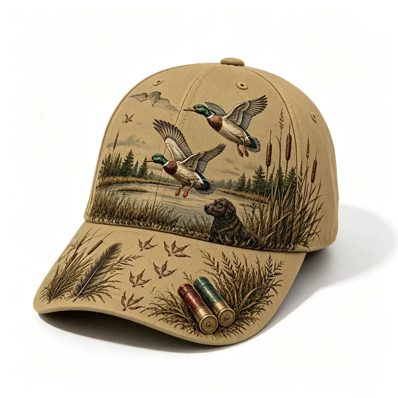 【Stil Retro American】Șapcă de Baseball „Duck Hunting Wild & Ready”, Imprimeu Grafic Vânătoare de Rațe, Ajustabilă, Stil Vintage Outdoor (5 Culori) ✨