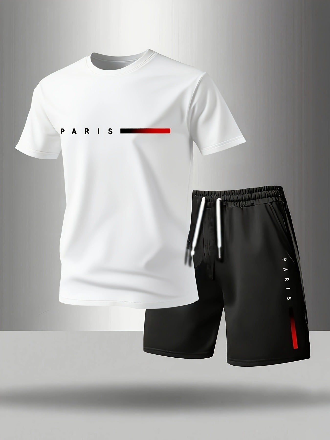 ✨【Plata la livrare】Set sport de vară pentru bărbați, format din 2 piese - tricou confortabil cu mânecă scurtă și pantaloni scurți pentru purtare zilnică și relaxare acasă
