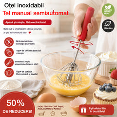 🥳Cumpără 1 Primești 1 Gratuit💪Peste 50.000 de bucăți vândute! 🥚Tel manual semiautomat: se rotește prin simpla apăsare, fără electricitate. Bate ouăle și frișca în doar câteva secunde! ✨