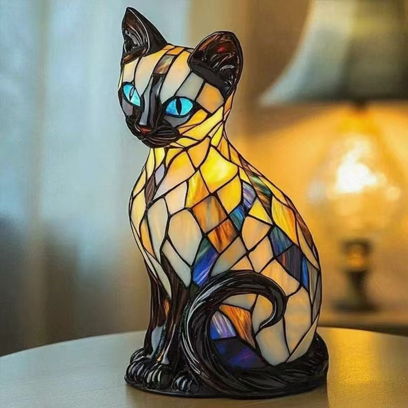 ✨ Lampă de masă în formă de pisică, lampă de veghe retro din rășină colorată, cu motiv felin 🐱💡✨