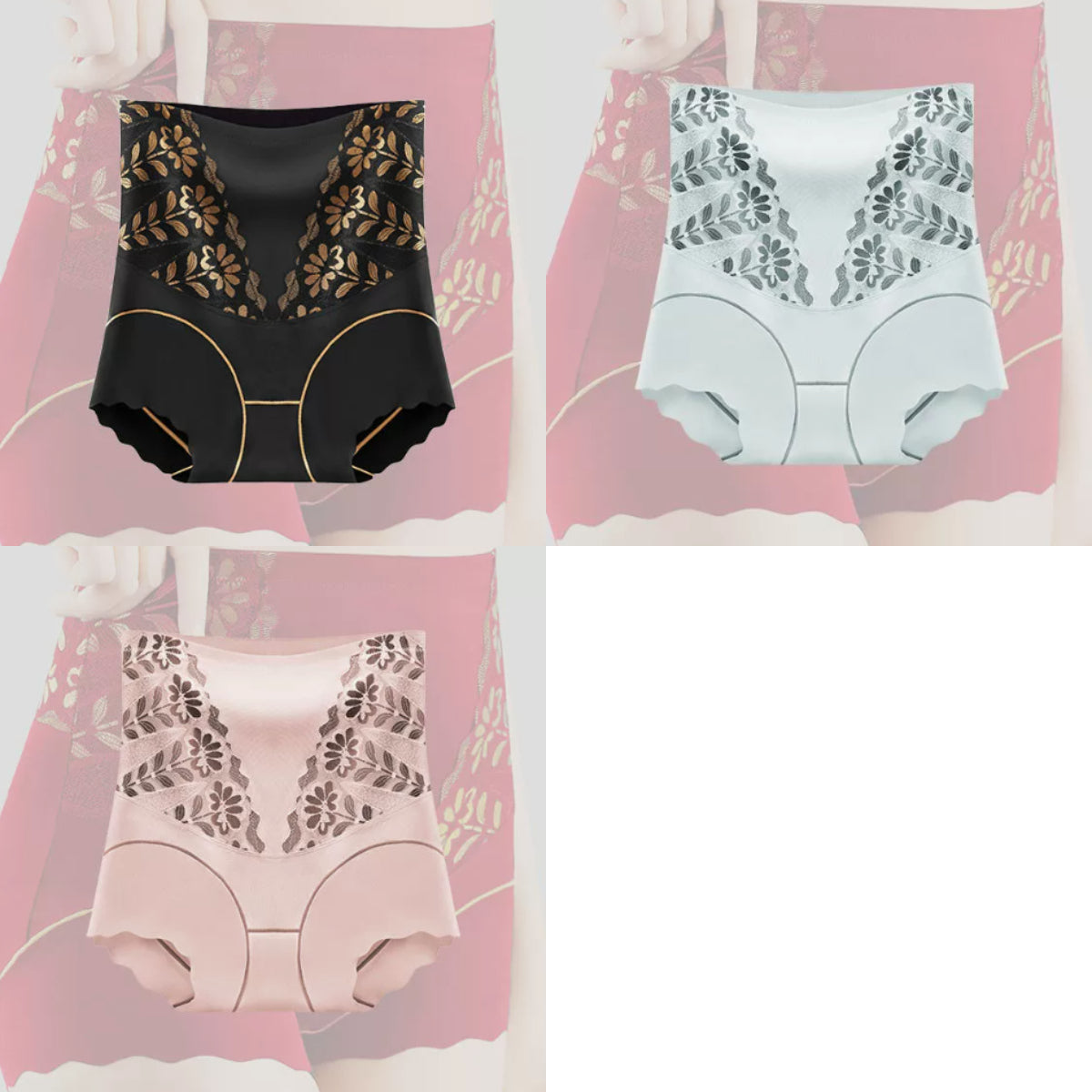 🌸【Set de 5 bucăți】Chiloți confortabili antibacterieni cu talie înaltă Tummy Tuck 👙💖
