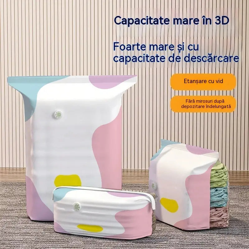 🧳【Set de 5 piese】💨 Pungă mare de depozitare sub vid, compresibilă: nu necesită pompă, este etanșă și ideală pentru a economisi spațiu în valize și acasă ✈️