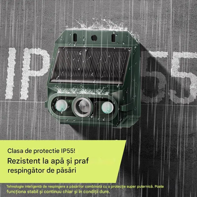 Repelent solar cu ultrasunete pentru animale pentru exterior Repelent pentru păsări cu lumină infraroșu intermitent cu LED roșu și albastru
