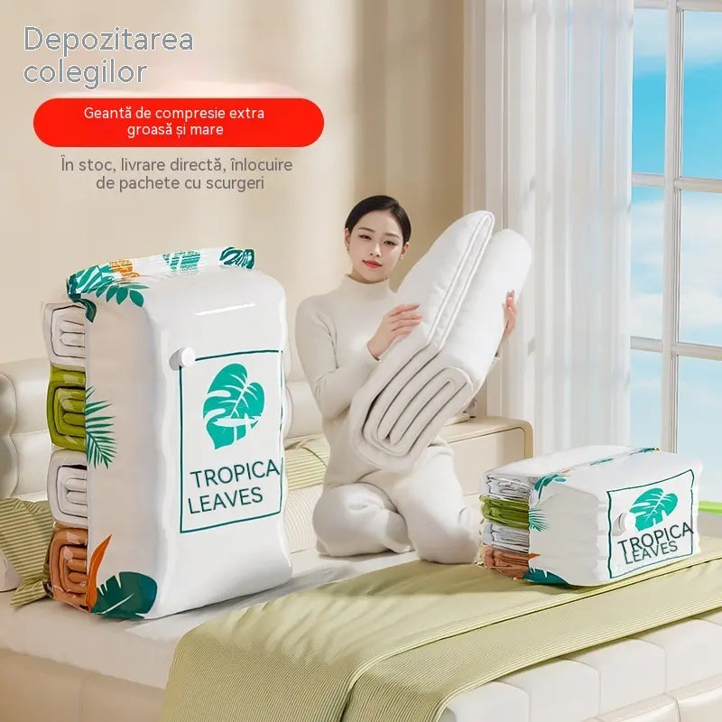 🧳【Set de 5 piese】💨 Pungă mare de depozitare sub vid, compresibilă: nu necesită pompă, este etanșă și ideală pentru a economisi spațiu în valize și acasă ✈️